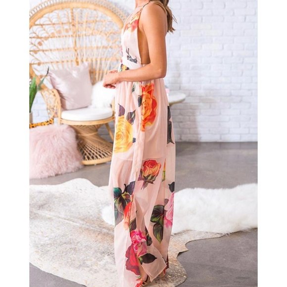 L’Atiste by Amy Peach Floral Chiffon Sleeveless Maxi Dress Open Back size Small - Picture 4 of 16